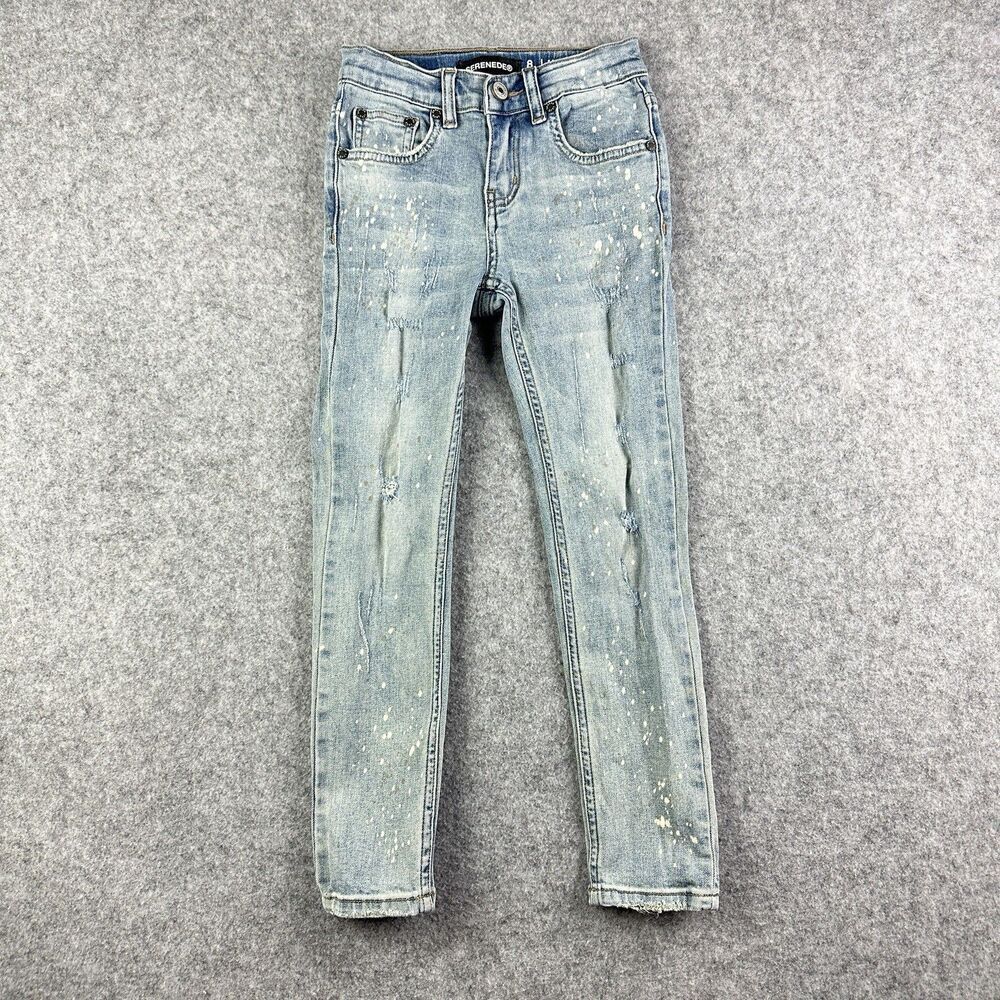 Serenede Jeans Kids Youth 8 Blue Distressed Splatter Light Wash Bleached Grunge